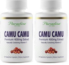 Bottle label and capsules of Paradise Herbs Camu Camu extract 400 mg
