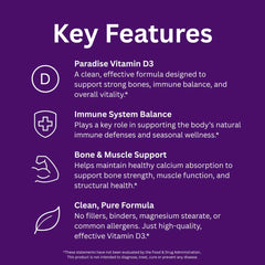 Ingredient list and supplement details for D3 product