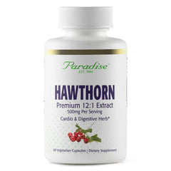 Paradise Herbs Hawthorn Berry – Active Whole Spectrum Extract, 60 Vegetarian Capsules bottle and label