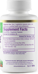 Close-up of Resveragrape bottle label showing Resveratrol, polyphenols and OPCs