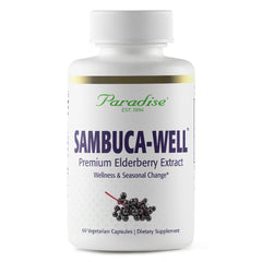 Paradise Herbs Sambuca-Well elderberry 50:1 extract bottle and 60 vegan capsules