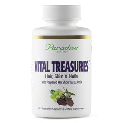 Paradise Herbs Vital Treasures Hair Skin Nails supplement bottle with 60 vegetarian capsules