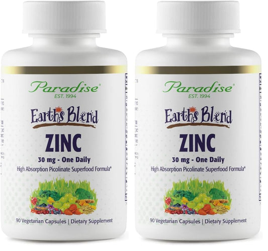 Front label of Paradise Herbs Zinc Picolinate with Natures C bottle