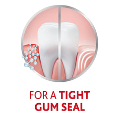 Close-up of Parodontax toothpaste tube near teeth