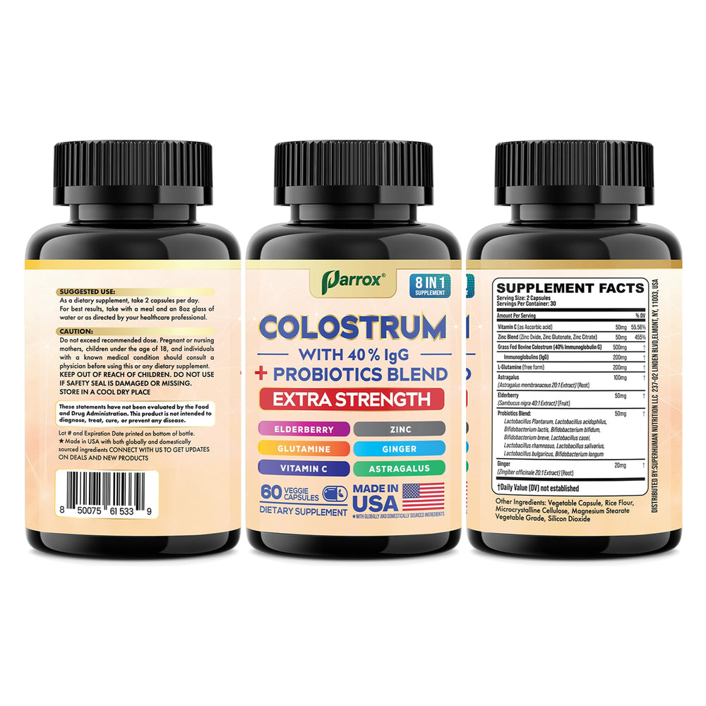 Parrox Colostrum Capsule bottle displayed with 120 capsules