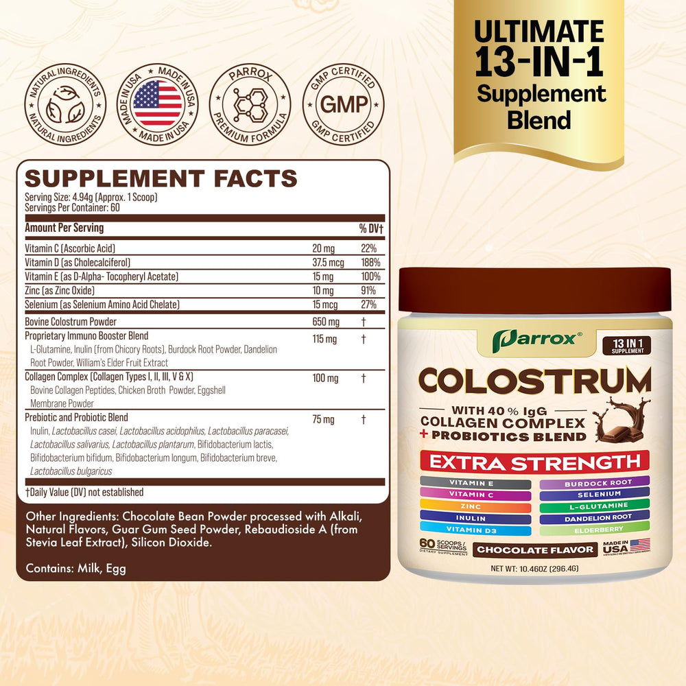 Prepared chocolate-serving image of Parrox Colostrum Powder