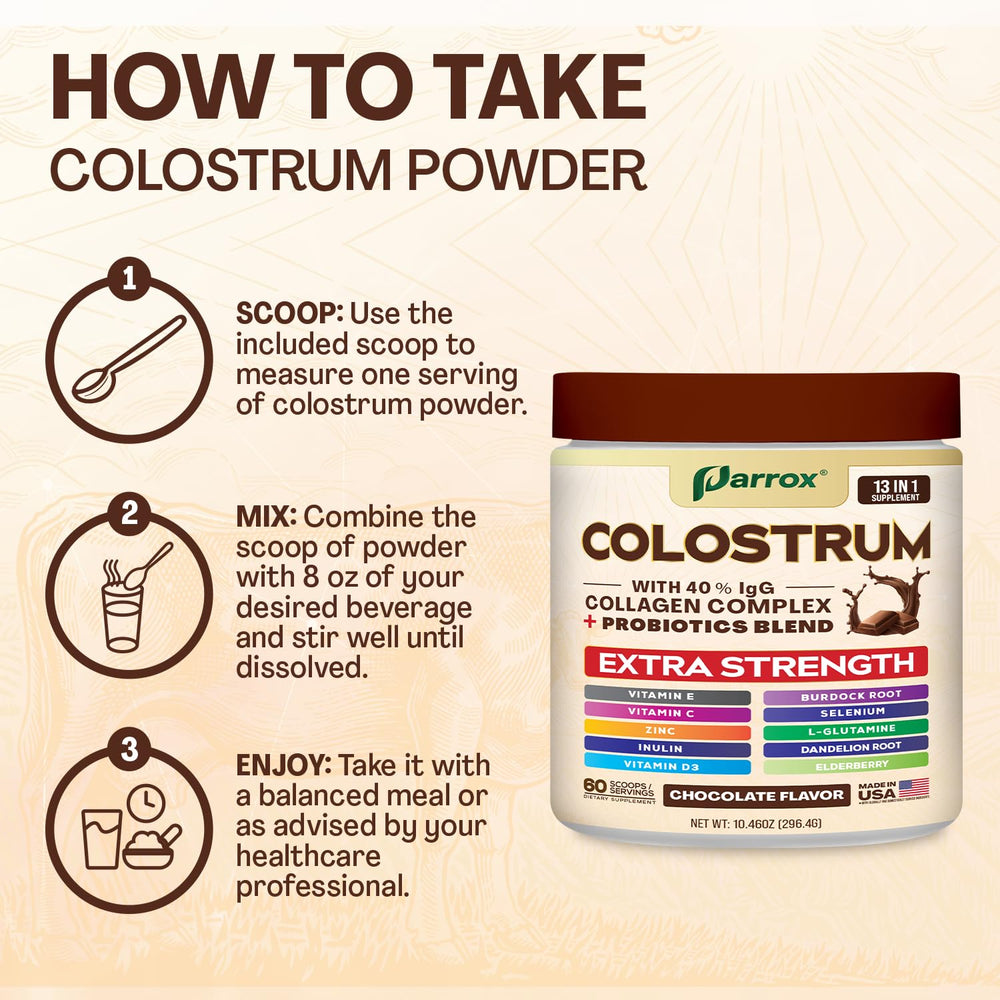 Nutrition facts panel for Parrox Colostrum Powder