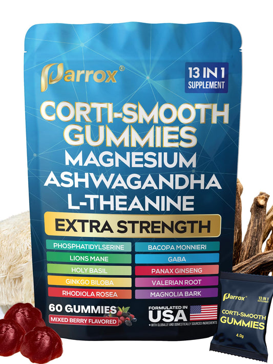 Parrox Corti-Smooth Gummies bottle with mixed berry flavor on a clean background