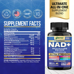 Close-up of Nicotinamide Riboside and related ingredients in Parrox NAD+