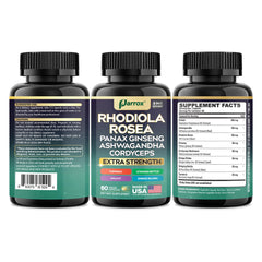 Parrox Rhodiola Rosea capsule bottle close-up