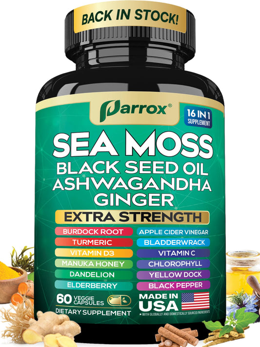 Parrox Sea Moss 16-in-1 capsules bottle (60 capsules)