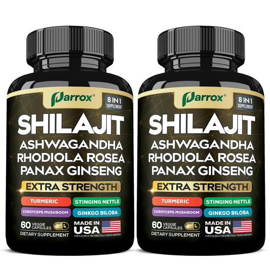 Parrox Shilajit 8-in-1 supplement packaging