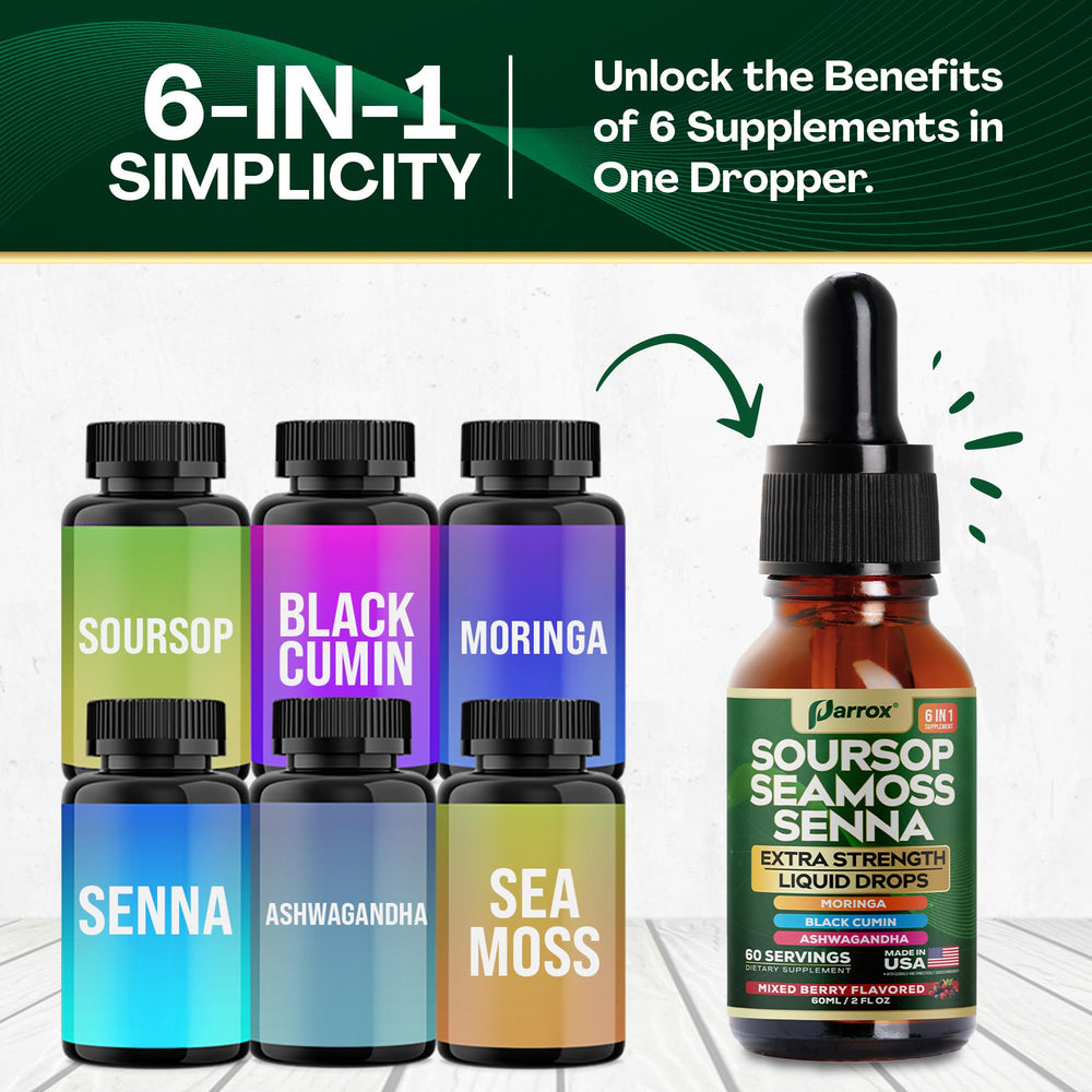 Parrox 6-in-1 wellness liquid drops packaging