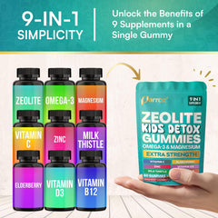 Ingredient illustration highlighting Zeolite in the gummies