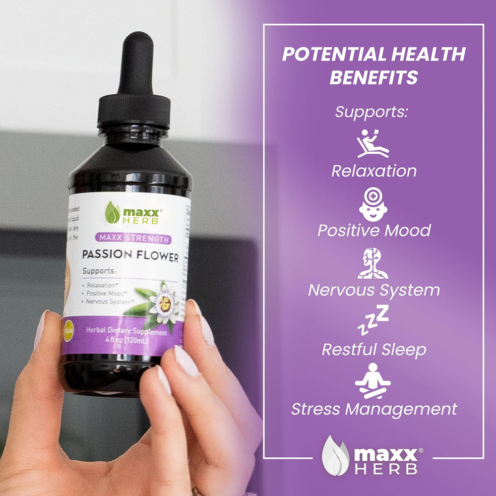 Ingredients label showing passion flower herb extract glycerin water and citric acid