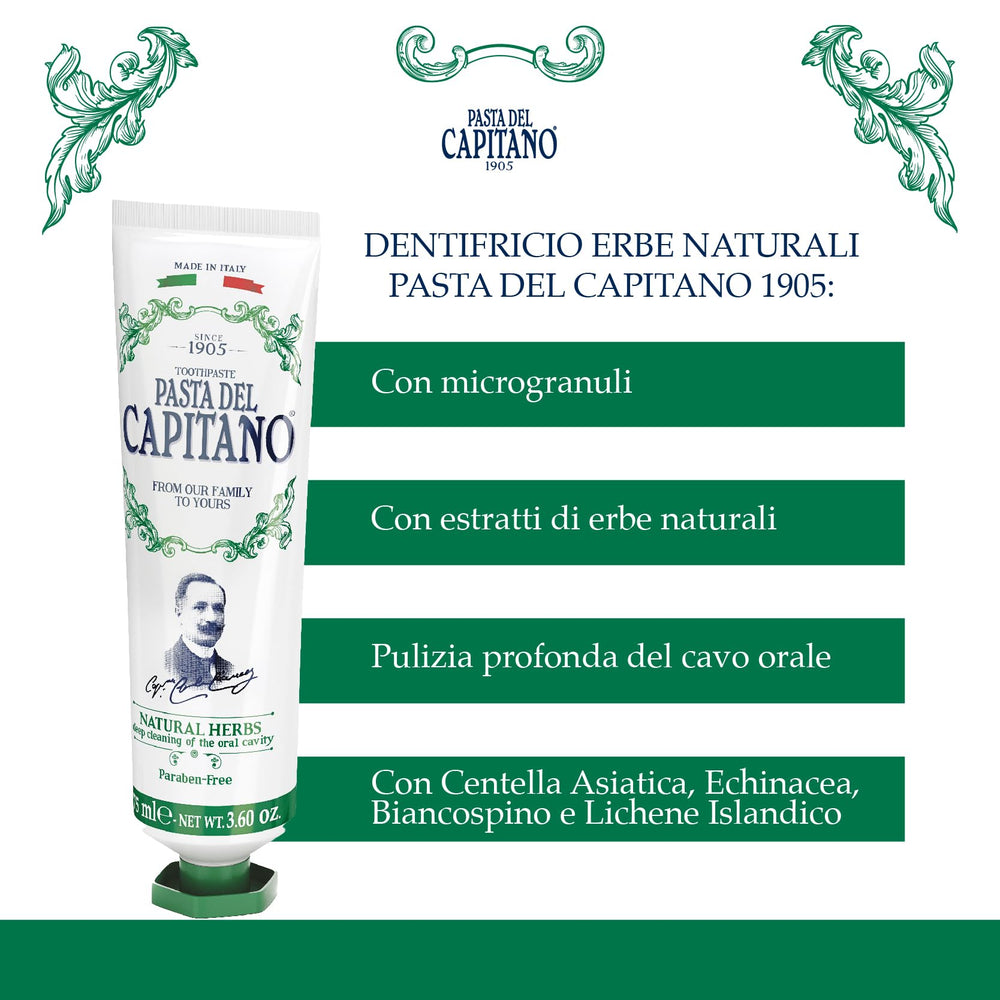 Close-up of Pasta del Capitano 1905 Natural Herbal Toothpaste packaging - image 3