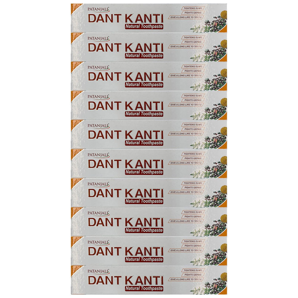 Front view of Patanjali Dant Kanti Natural Toothpaste 100g pack of 10