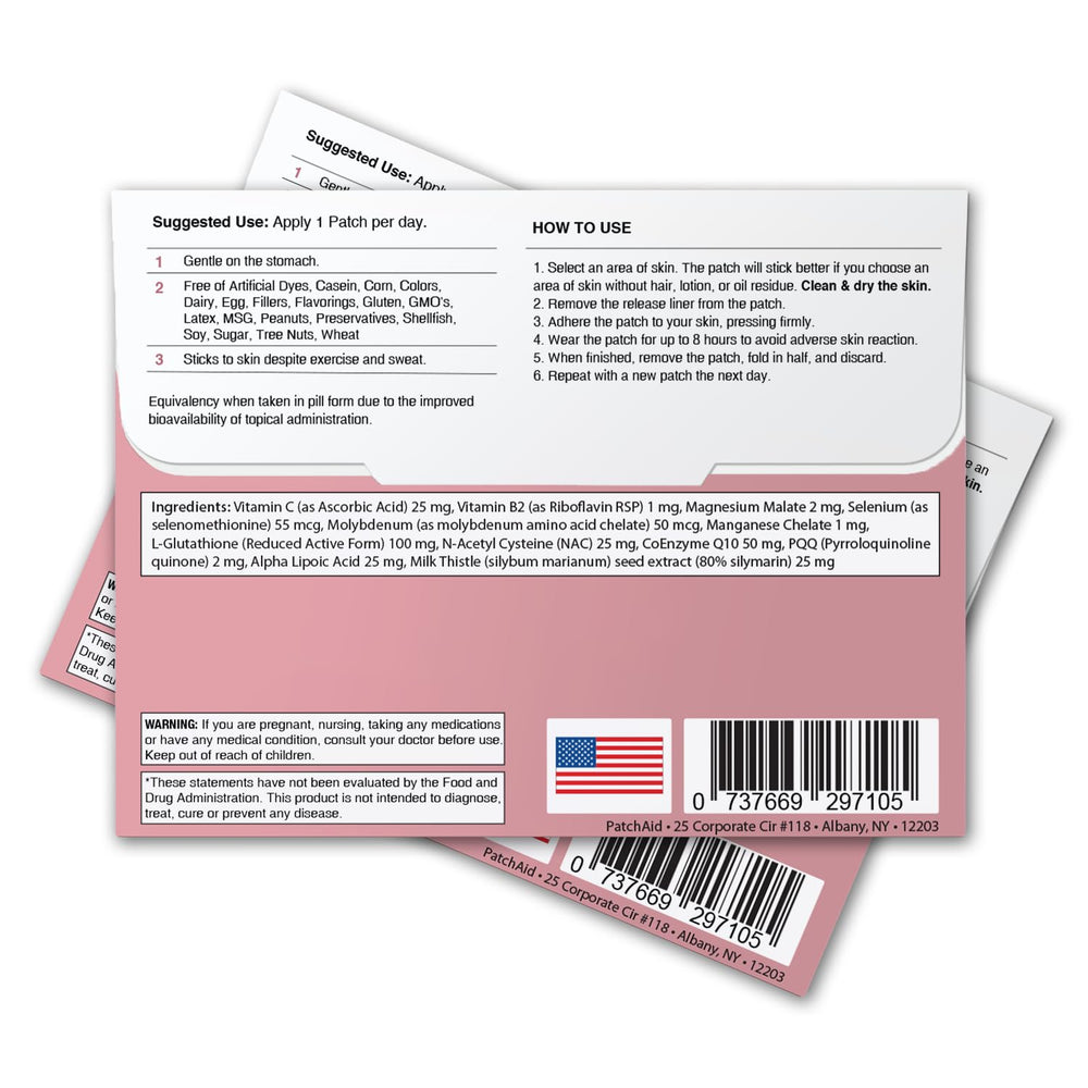 PatchAid packaging showing allergen-free claims