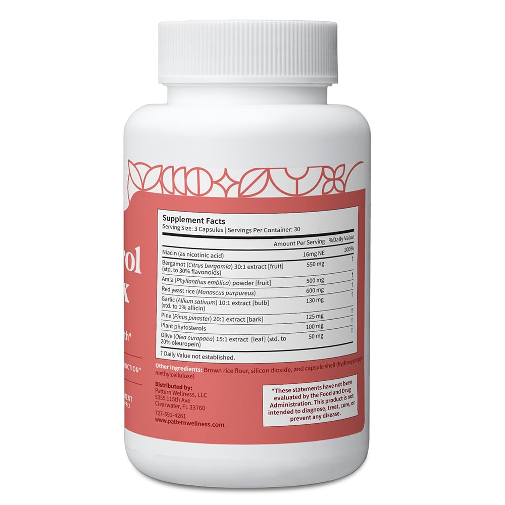 Pattern Wellness Cholesterol Complex ingredients panel