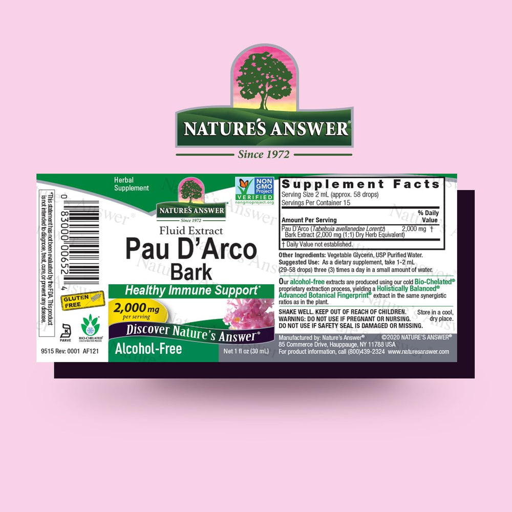Bottle label for PAU D'Arco inner bark extract