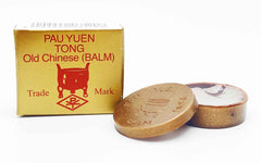 Pau Yuen Tong Old Chinese Balm close-up label conveys heritage and product authenticity.