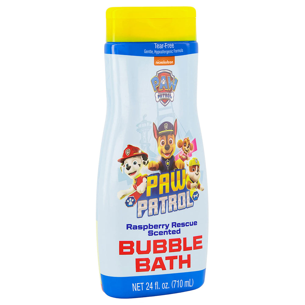 Paw Patrol Raspberry Rescue label closeup showing mild, tear-free formula.