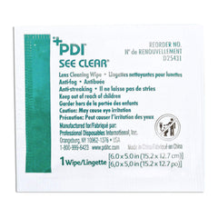 Close-up of See Clear Lens Cleaning Wipes cleaning safety glasses