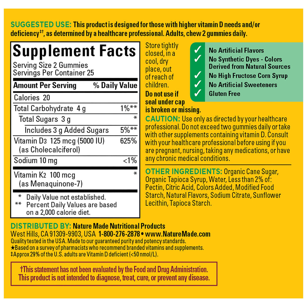 Peach-flavored Vitamin D3 + K2 gummies