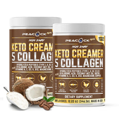 2-pack 24.44 oz Peacock Max Collagen Keto Creamer Powder - unflavored, coconut MCT