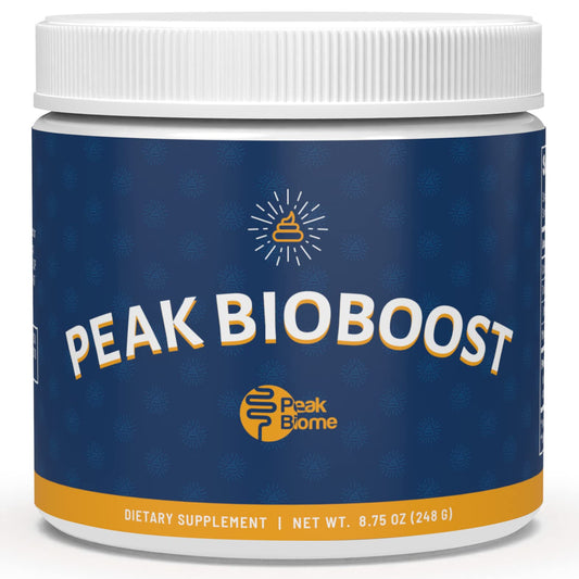 Peak Biome Peak BioBoost flavorless prebiotic powder with scoop