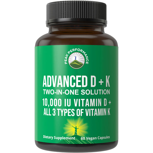 Bottle of Peak Performance Vitamin D with Vitamin K, 60 capsules