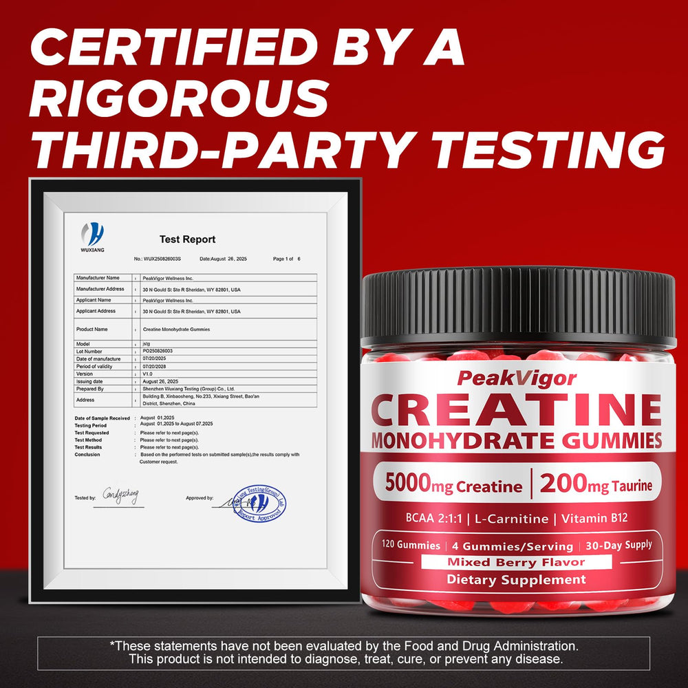 Bottle of PeakVigor Creatine Gummies with 120 gummies