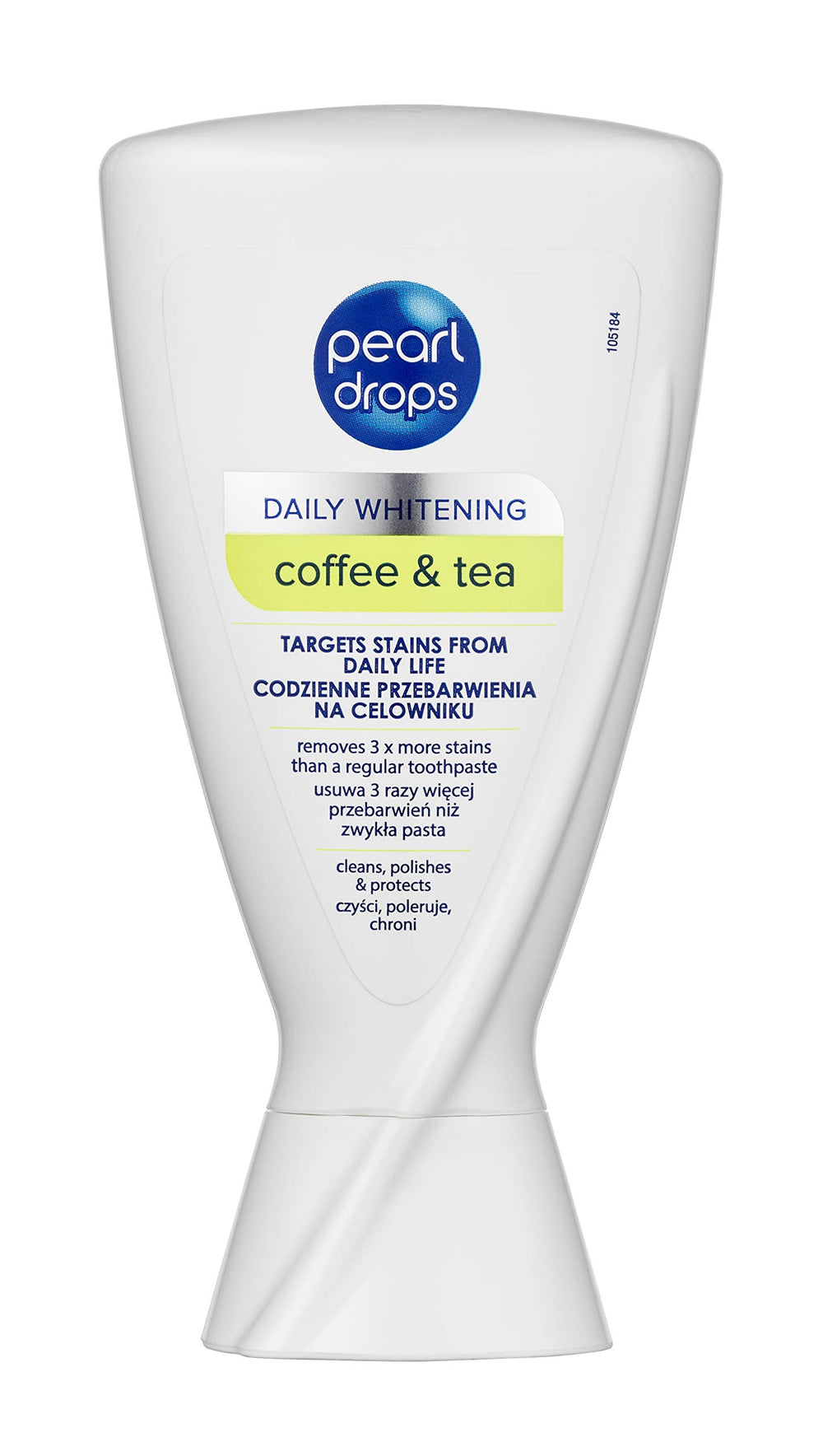 Close-up of Pearl Drops Daily Stains toothpaste 50ml showing whitening pearls