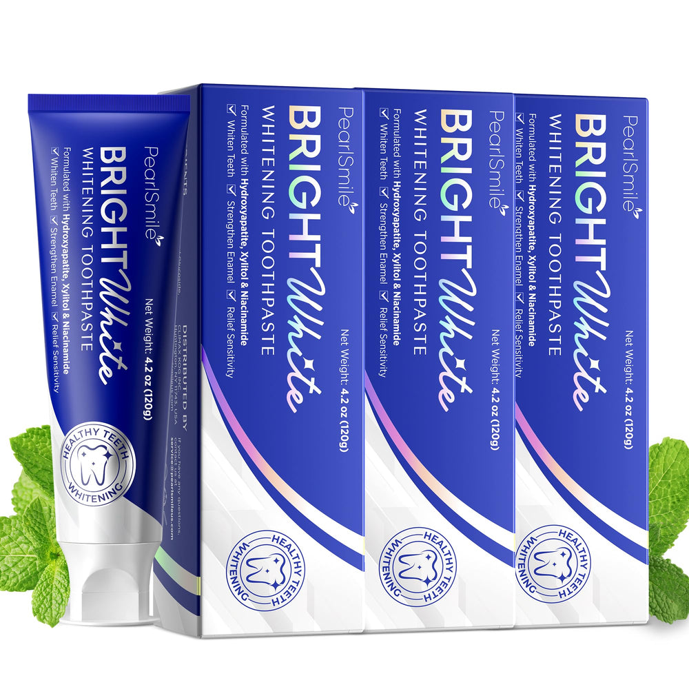 PearlSmile toothpaste tube showing nano-hydroxyapatite and niacinamide formula