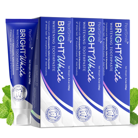 PearlSmile toothpaste tube showing nano-hydroxyapatite and niacinamide formula