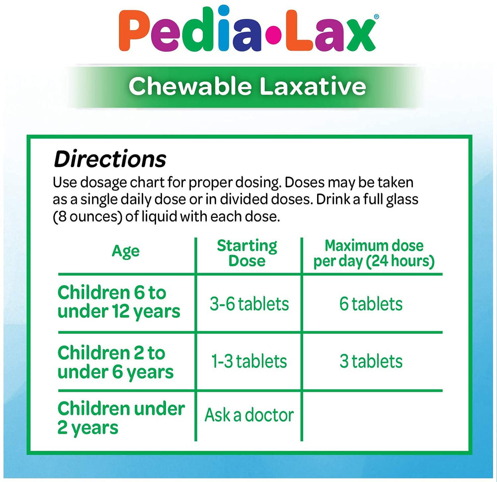 Pedia-Lax chewable tablets close-up showing gentle relief for kids