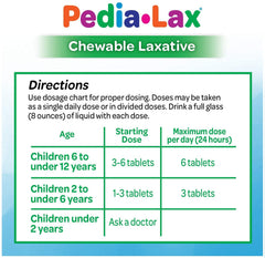 Pedia-Lax chewable tablets close-up showing gentle relief for kids