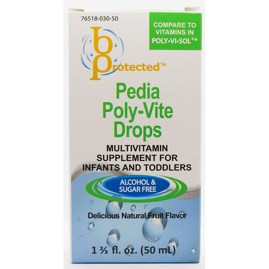 Pedia Poly-Vite Drops bottle showing 1 2/3 fl oz