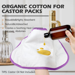 Pedobi castor oil pack wrap middle organic fleece for even heat distribution.
