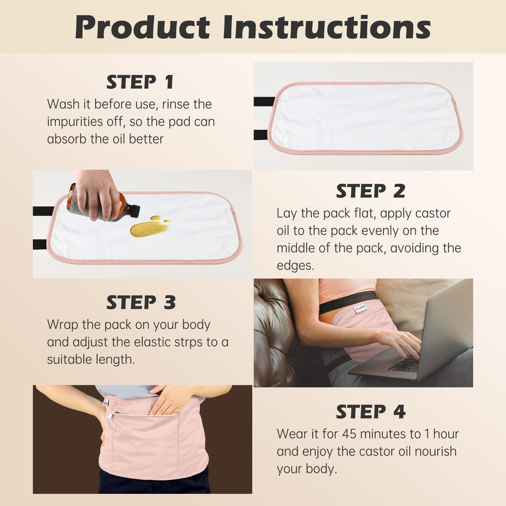 Pedobi castor oil pack wrap reusable material image communicates durability and washable fabric.