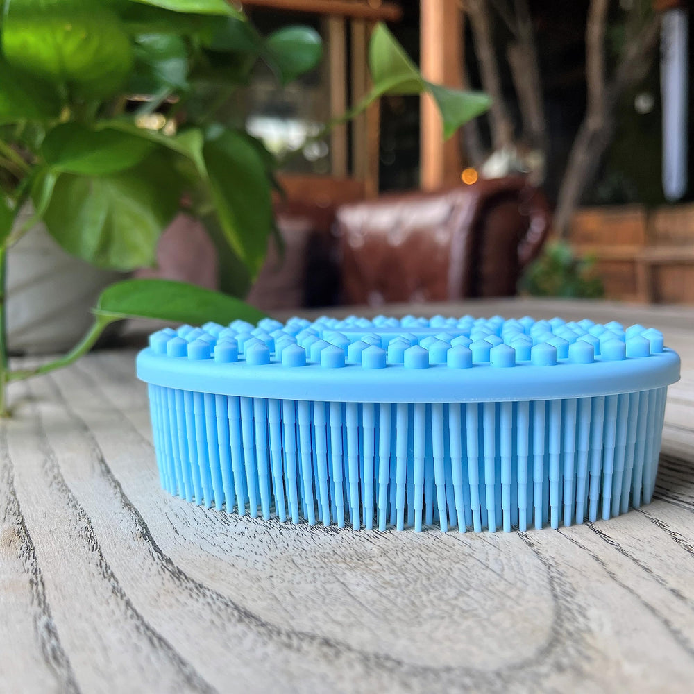 Penepico premium sensory brush blue oval for gentle bath-time stimulation.