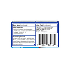 User holding Pepcid AC tablet conveys simple dosing before meals to prevent heartburn.