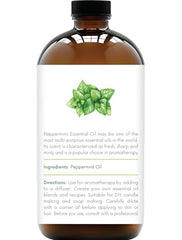Peppermint essential oil 16 oz glass bottle close-up