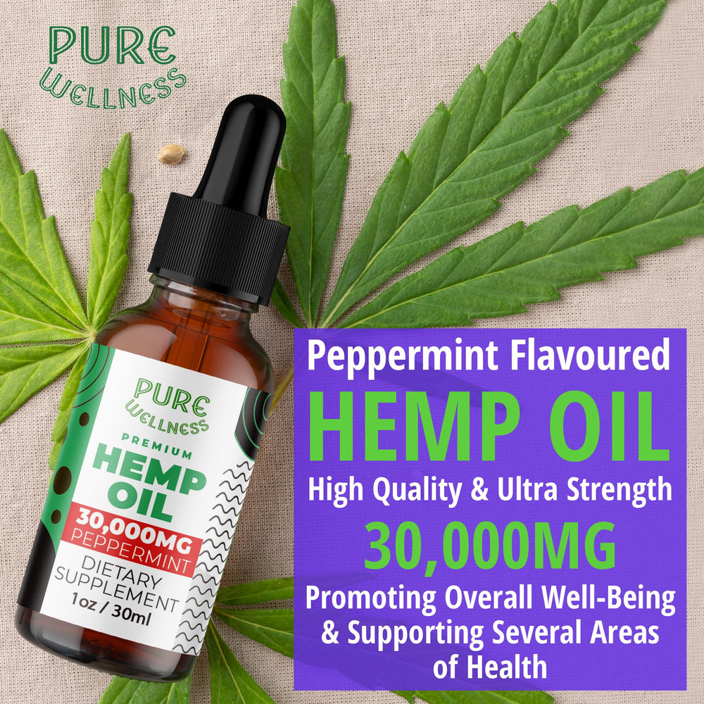 Peppermint-flavored hemp oil bottle close-up