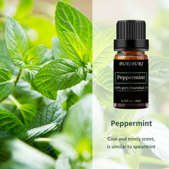 Close-up of BURIBURI peppermint oil in amber bottle