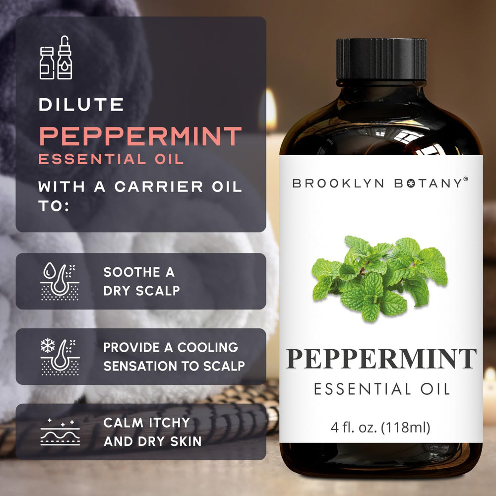 Close-up of peppermint oil bottle
