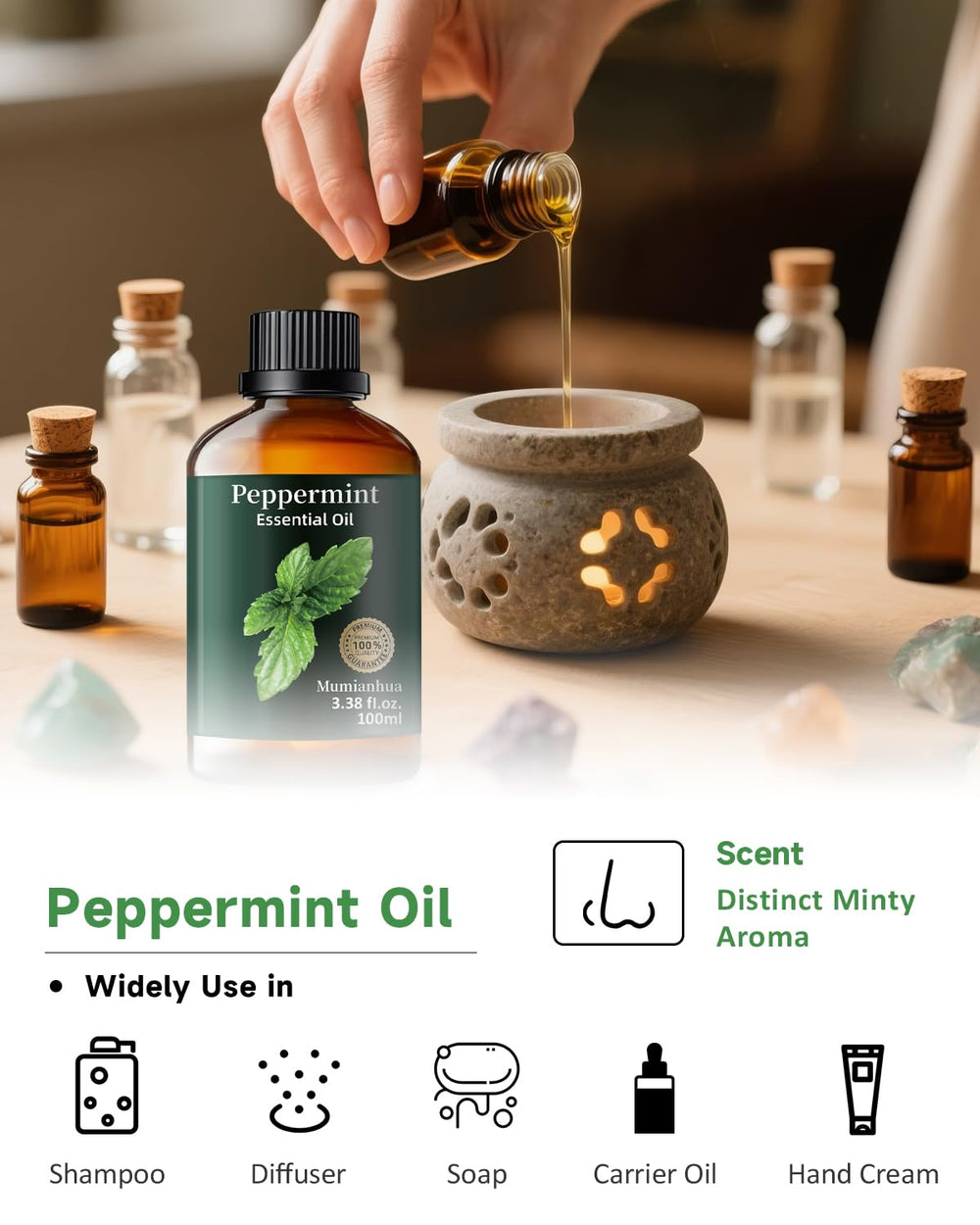DIY peppermint essential oil used in natural perfumes, candles, and incense.