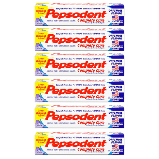 Pepsodent Complete Care Toothpaste Original Flavor 5.5 oz Pack of 6 - front view