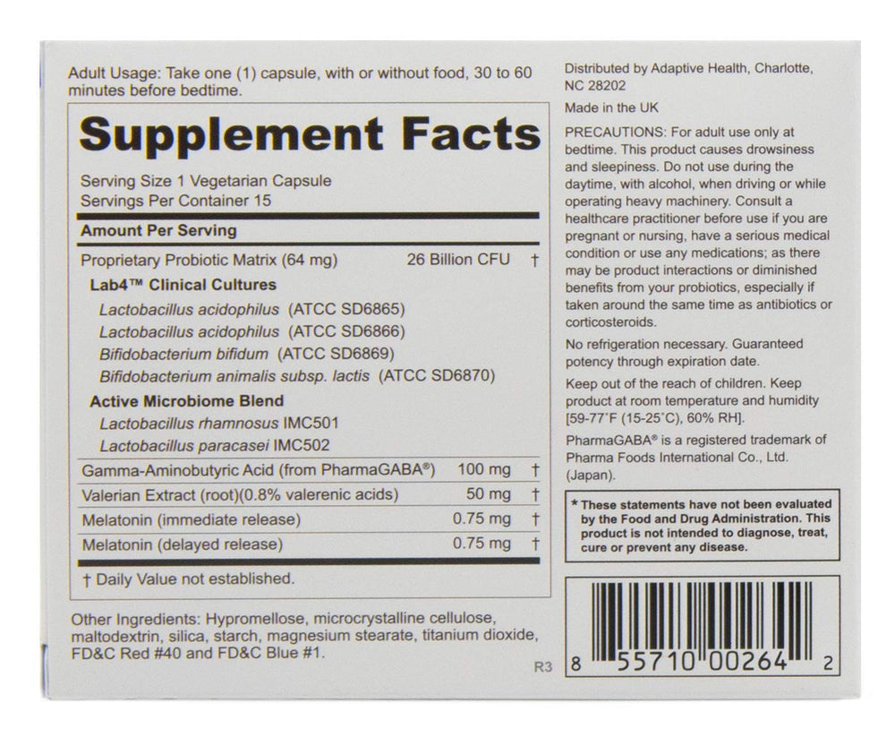 Close-up of Peptiva probiotic capsules with multi-strain formula and melatonin