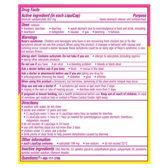 Pepto Bismol Liquicaps on-shelf display communicates trusted brand and multi-symptom relief.
